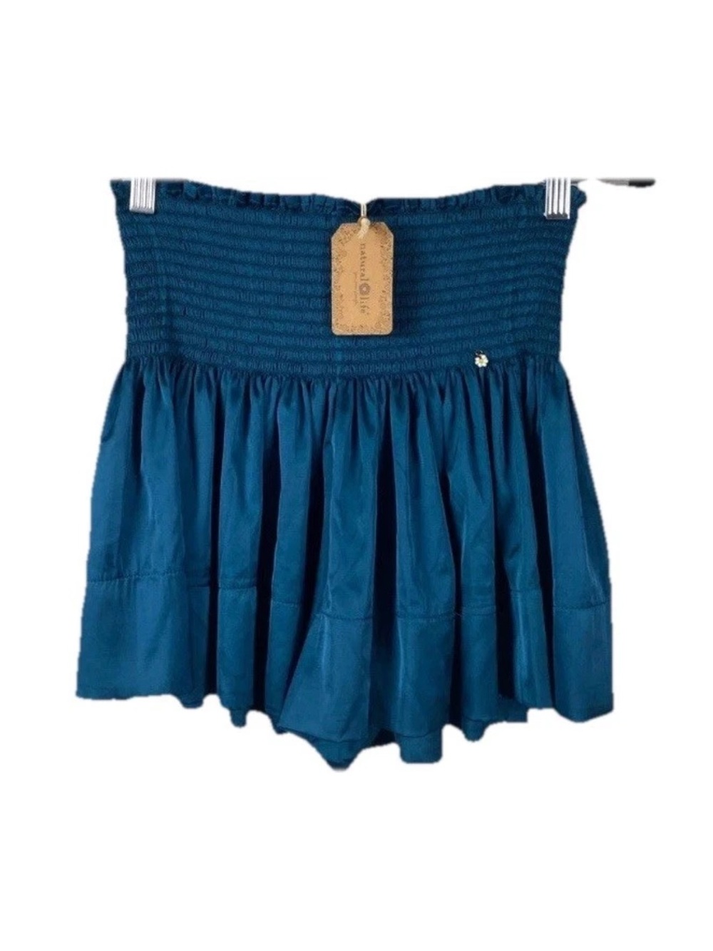 Natural Life Teal Blue Smocked Waist A-Line Pull On Shorts L/XL